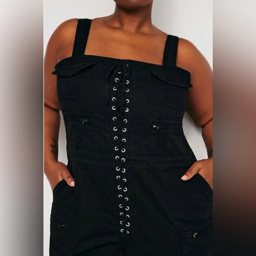Good American‎ lace up utility twill jumpsuit